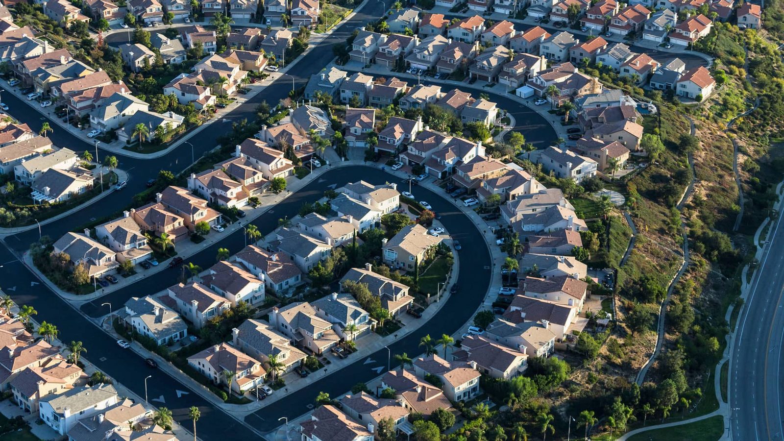 Porter Ranch homes and hillsides from above